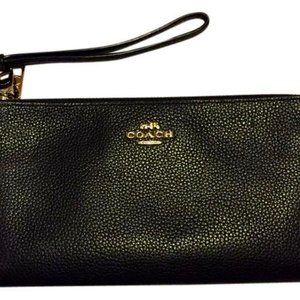 Coach Wristlet Double Zip Leather Large Wallet Bla